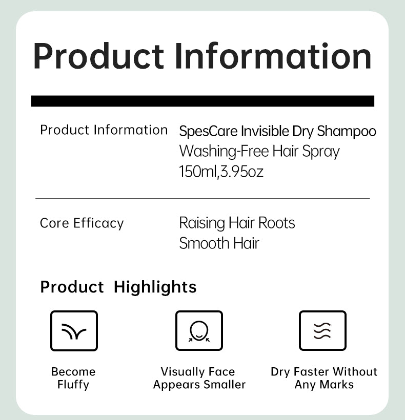 
                      
                        Spēscare Dry Shampoo Spray for Hair Fluffy (Refresh up to 4th day hair)
                      
                    